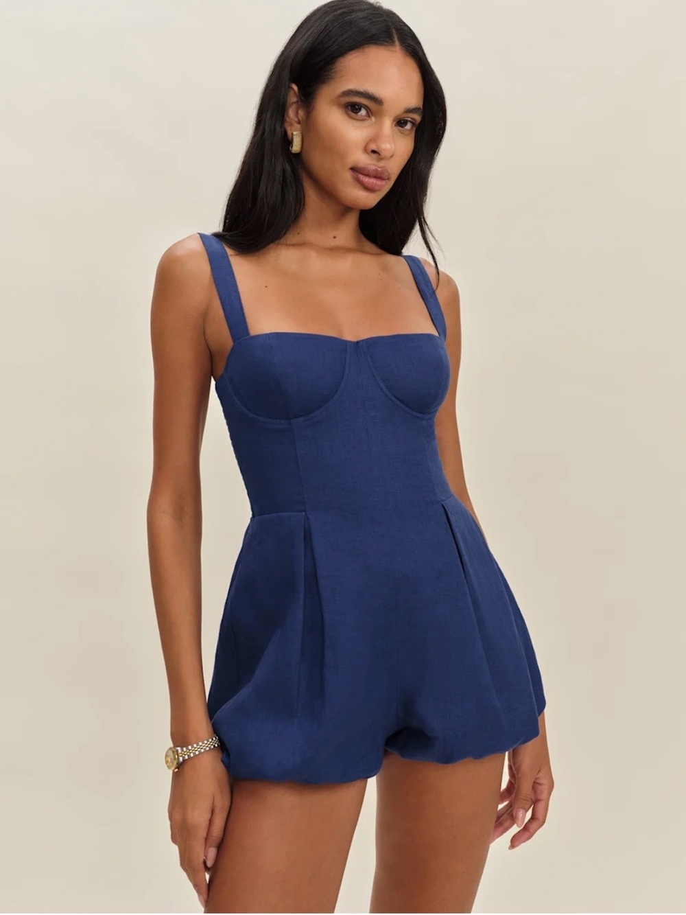Reformation Lydia Linen Romper Blue - Size 0